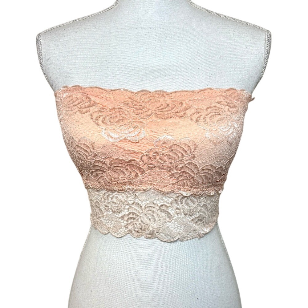Itzon‎ Peach Strapless Lace Bandeau Tube Top Women One Size